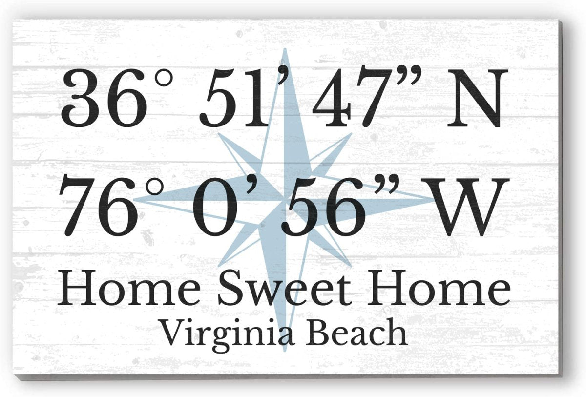Wood GPS Coordinate Sign Custom Location Latitude Longitude Wall Art - 16.5" x 10.5"