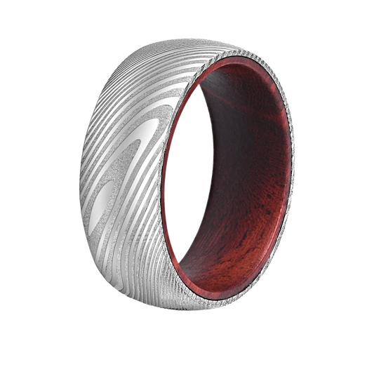 Wood Grain Damascus Steel Ring - Red Sandalwood