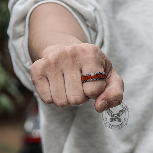 Wood Damascus Steel Minimalist Ring