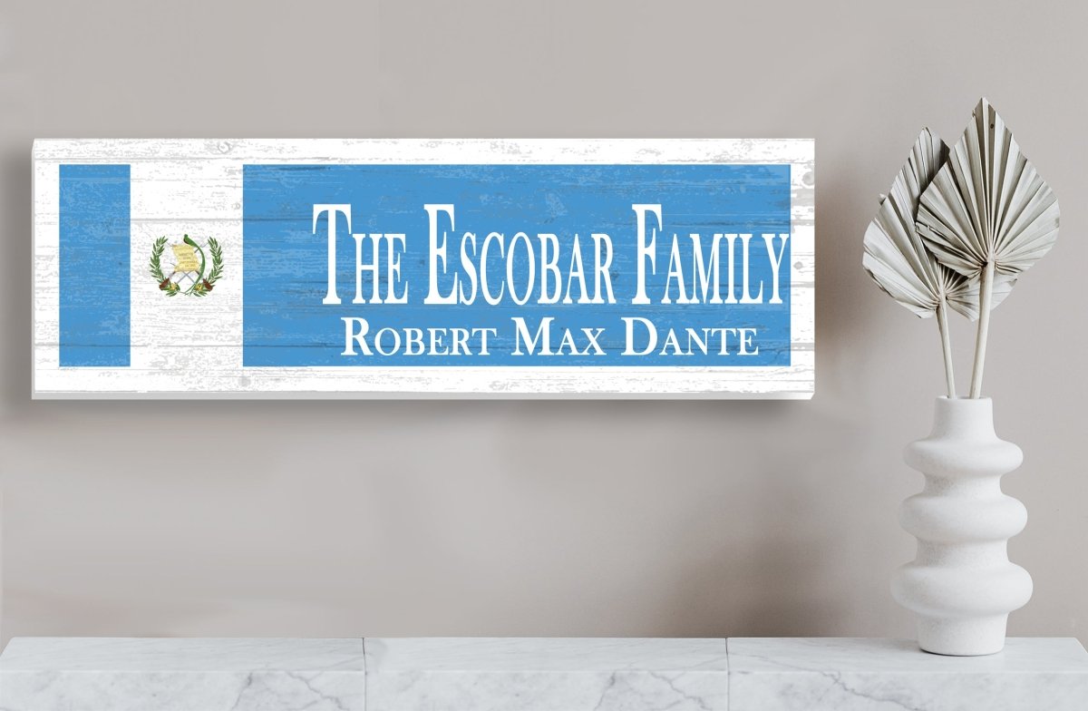 Wooden Guatemala Flag Sign Family Name Custom Guatemalan Wedding Gift