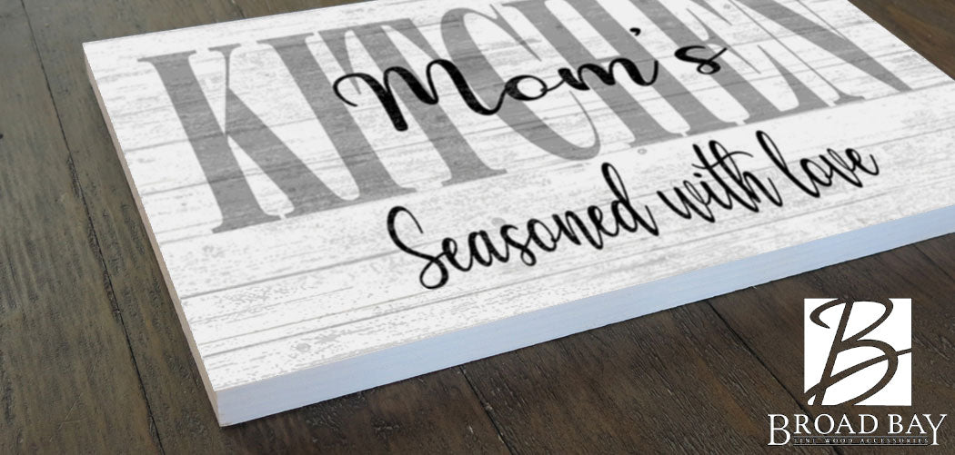 Personalized Kitchen Sign – “Seasoned With Love” Rustic Wall Art | Custom Solid Wood Gift for Mom or Home Chef