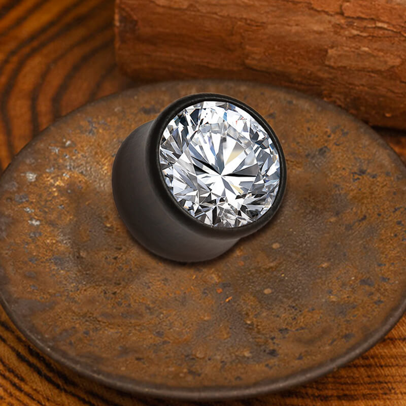 Wooden Inlaid Zircon Stone Ear Gauges