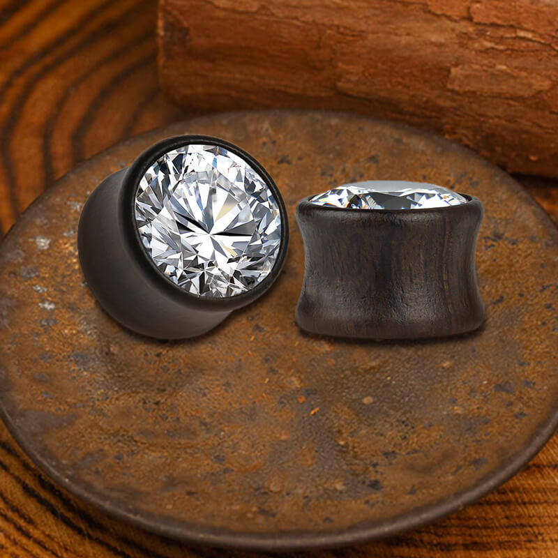 Wooden Inlaid Zircon Stone Ear Gauges