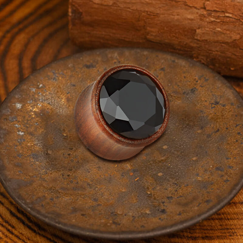 Wooden Inlaid Zircon Stone Ear Gauges