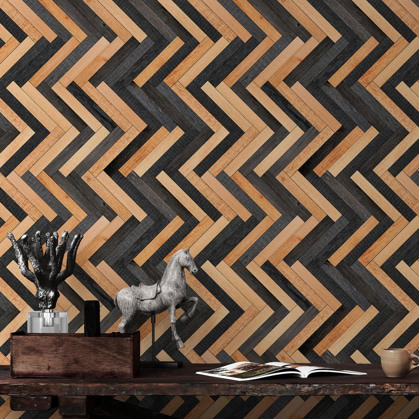 Modern Design Wooden Zigzag Panel Wallpaper Mural. #6736