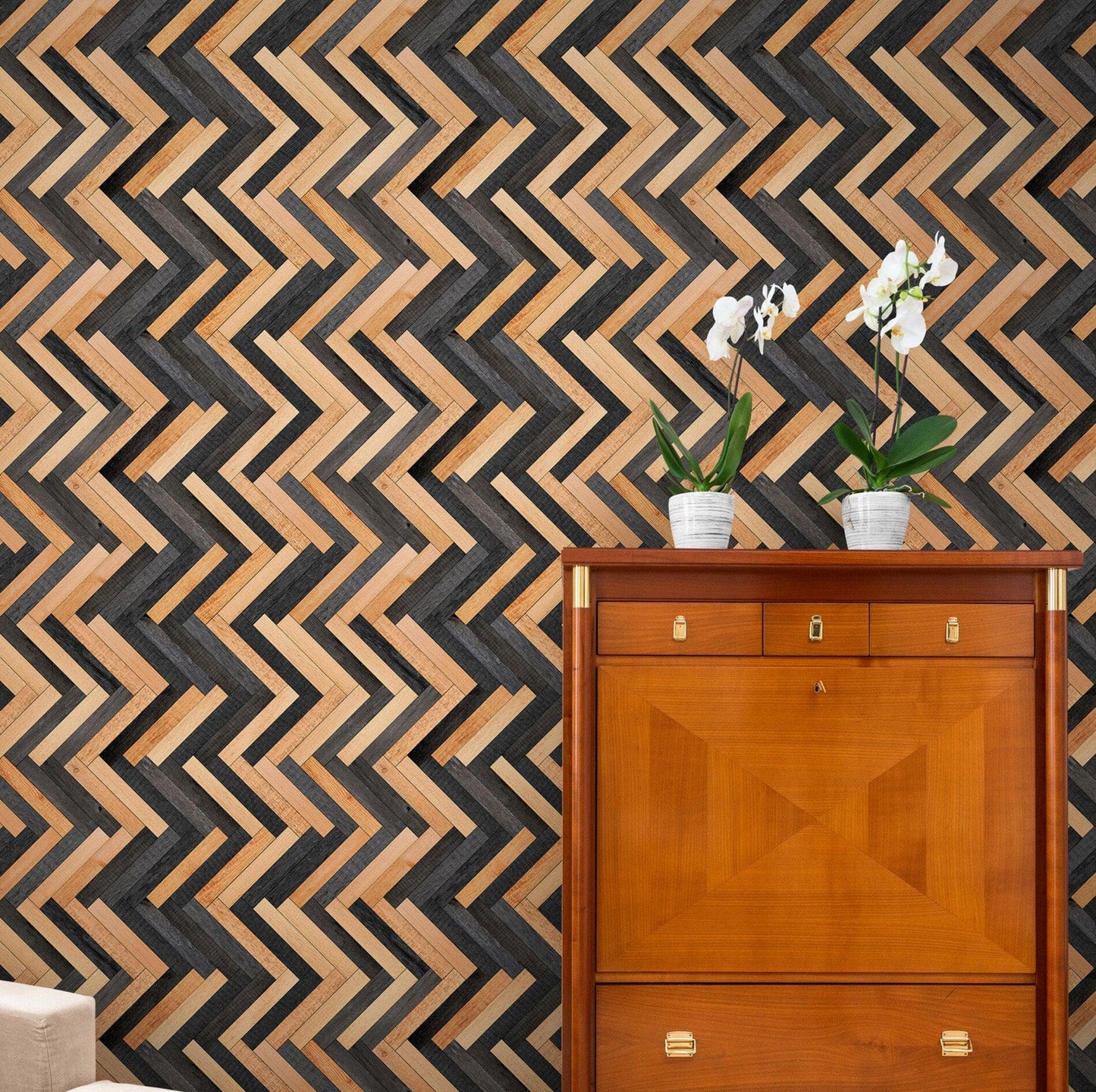 Modern Design Wooden Zigzag Panel Wallpaper Mural. #6736