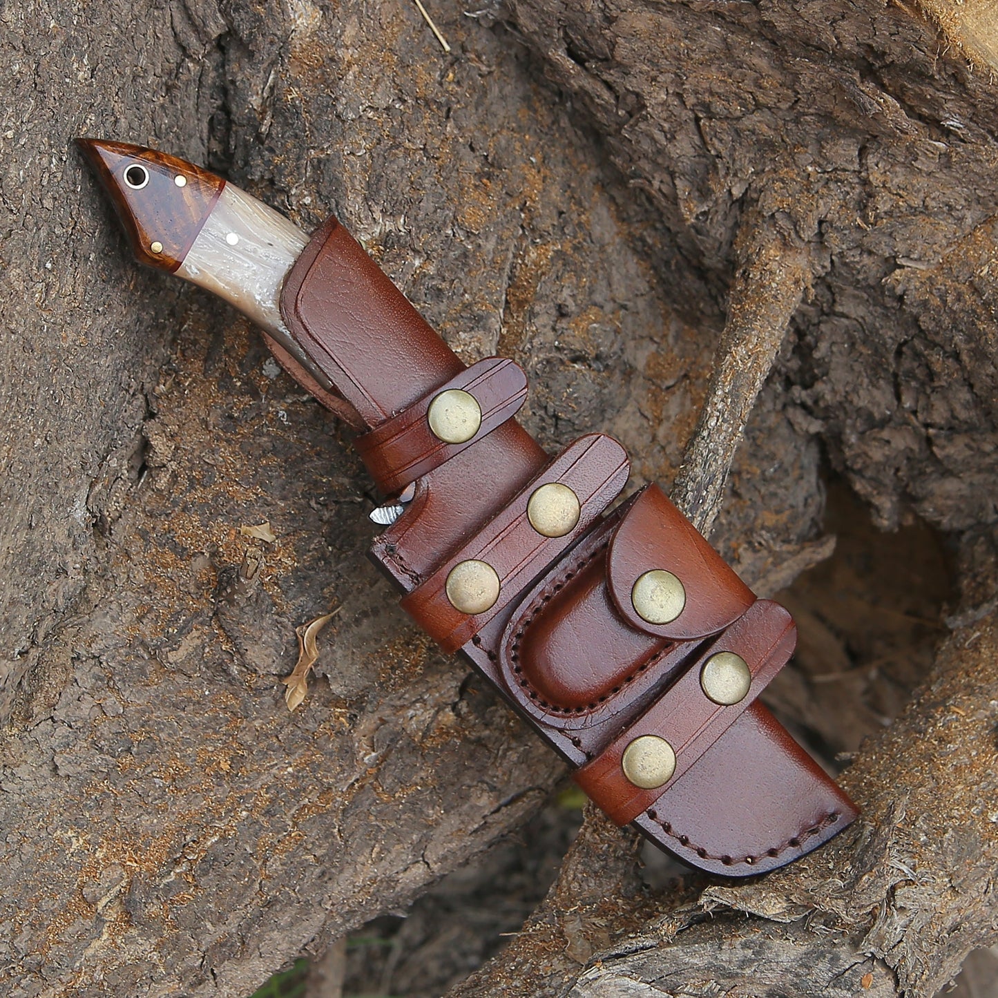 Ravager Handmade Damascus Knife with Mother of Pearl Resin & Rosewood Handle