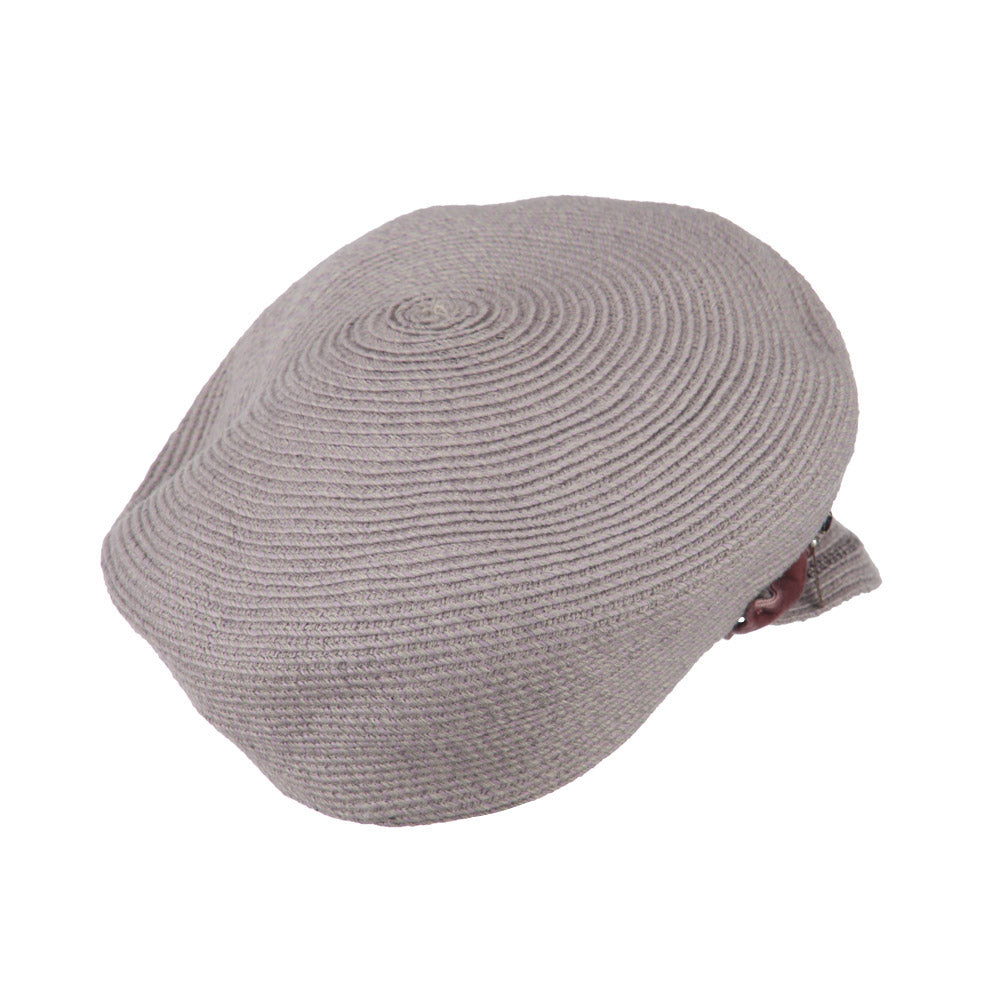 Women's Paper Braid Newsboy Hat with Velvet Bow Trim