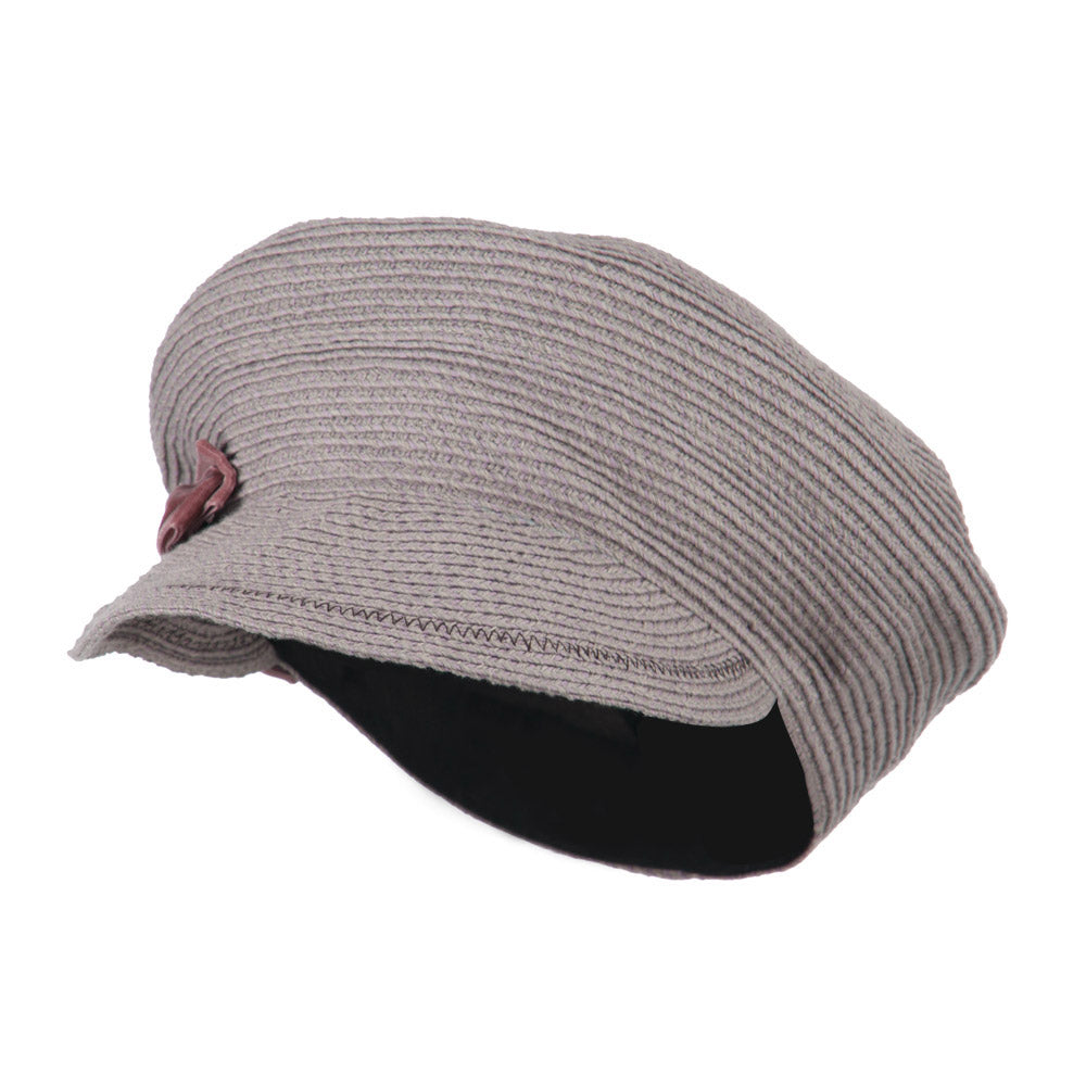 Women's Paper Braid Newsboy Hat with Velvet Bow Trim