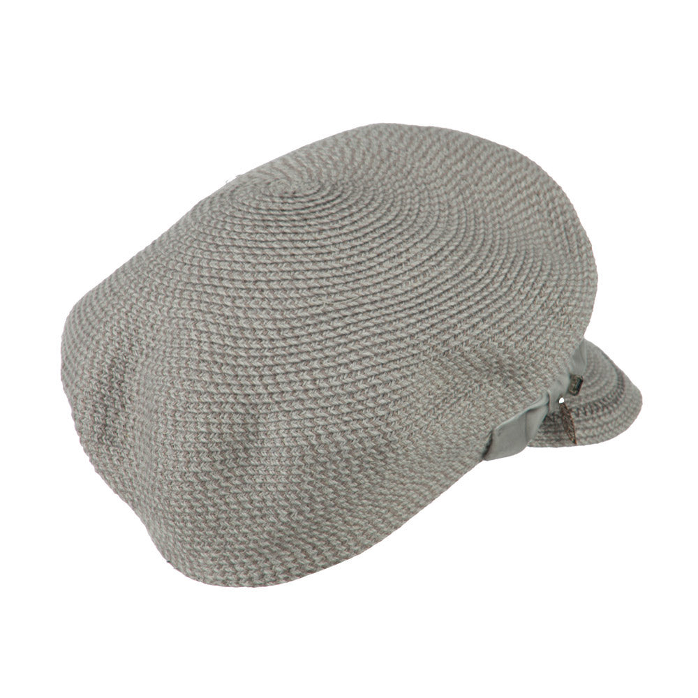 Women's Paper Braid Newsboy Hat with Velvet Bow Trim