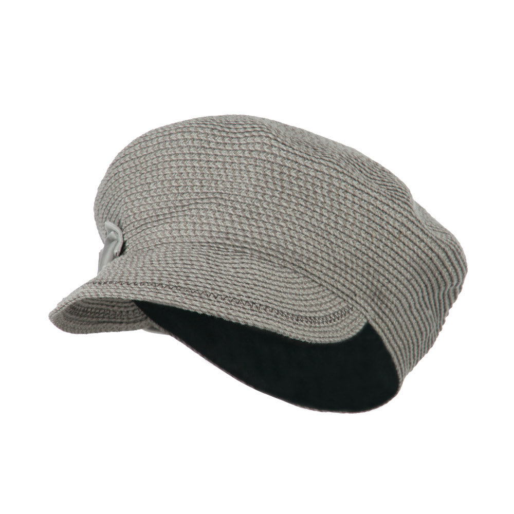 Women's Paper Braid Newsboy Hat with Velvet Bow Trim