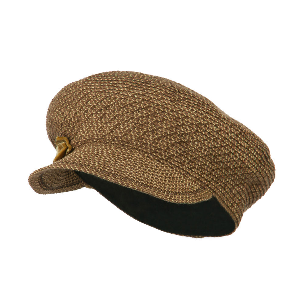 Women's Paper Braid Newsboy Hat with Velvet Bow Trim