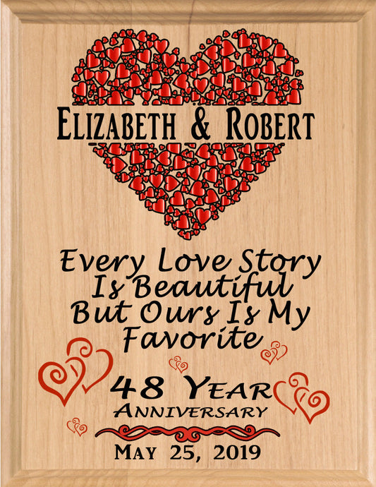 48 Year Anniversary Gift – Personalized Plaque with “Every Love Story Is Beautiful” Inscription