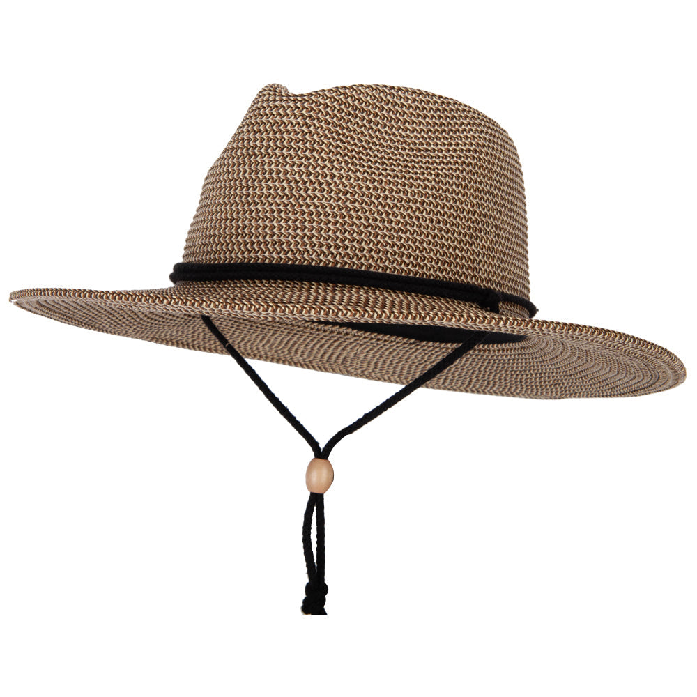 Women's Tweed Paper Braid Large Brim Fedora Hat with Chin Cord