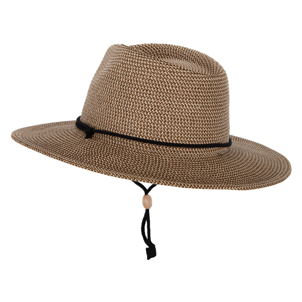 Women's Tweed Paper Braid Large Brim Fedora Hat with Chin Cord