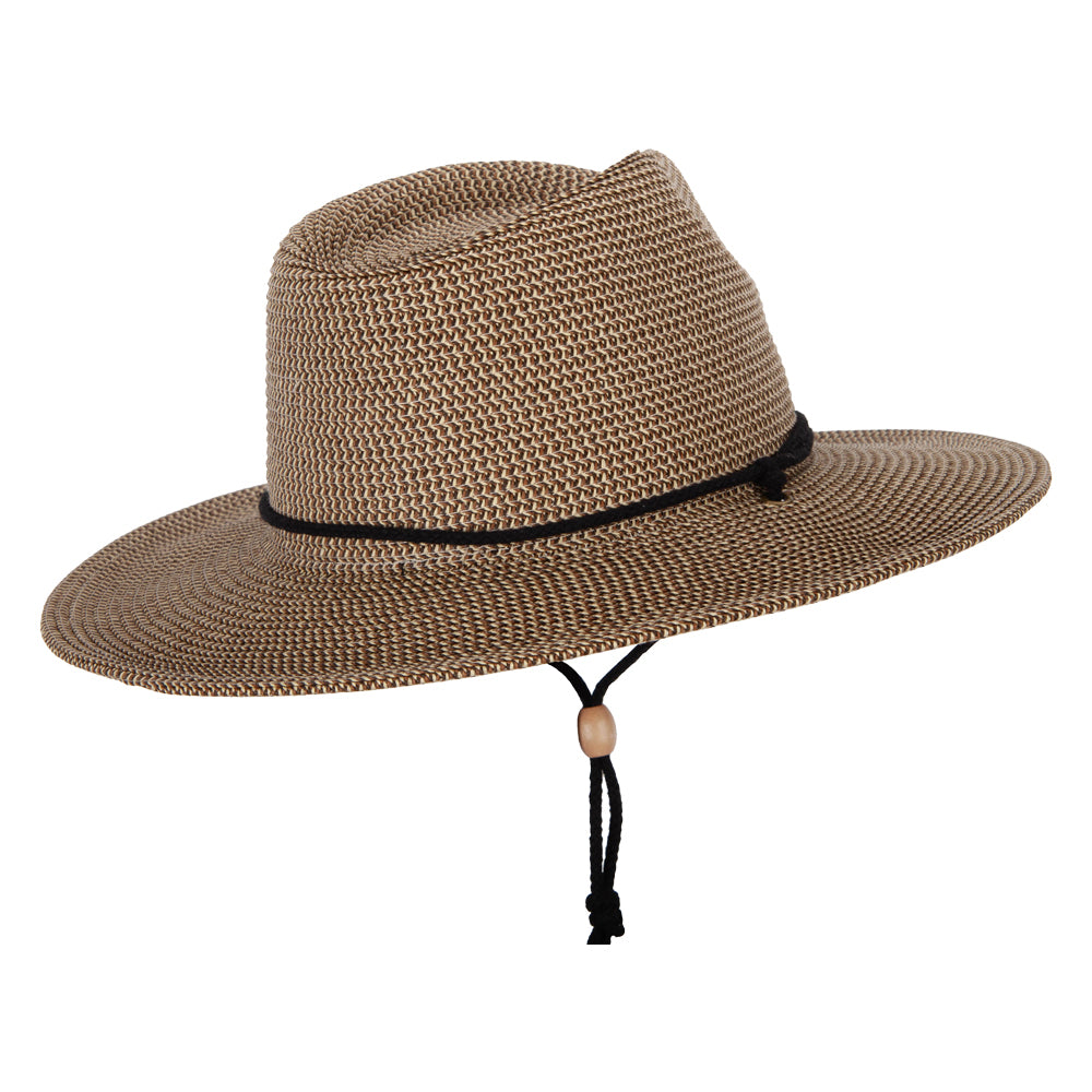 Women's Tweed Paper Braid Large Brim Fedora Hat with Chin Cord