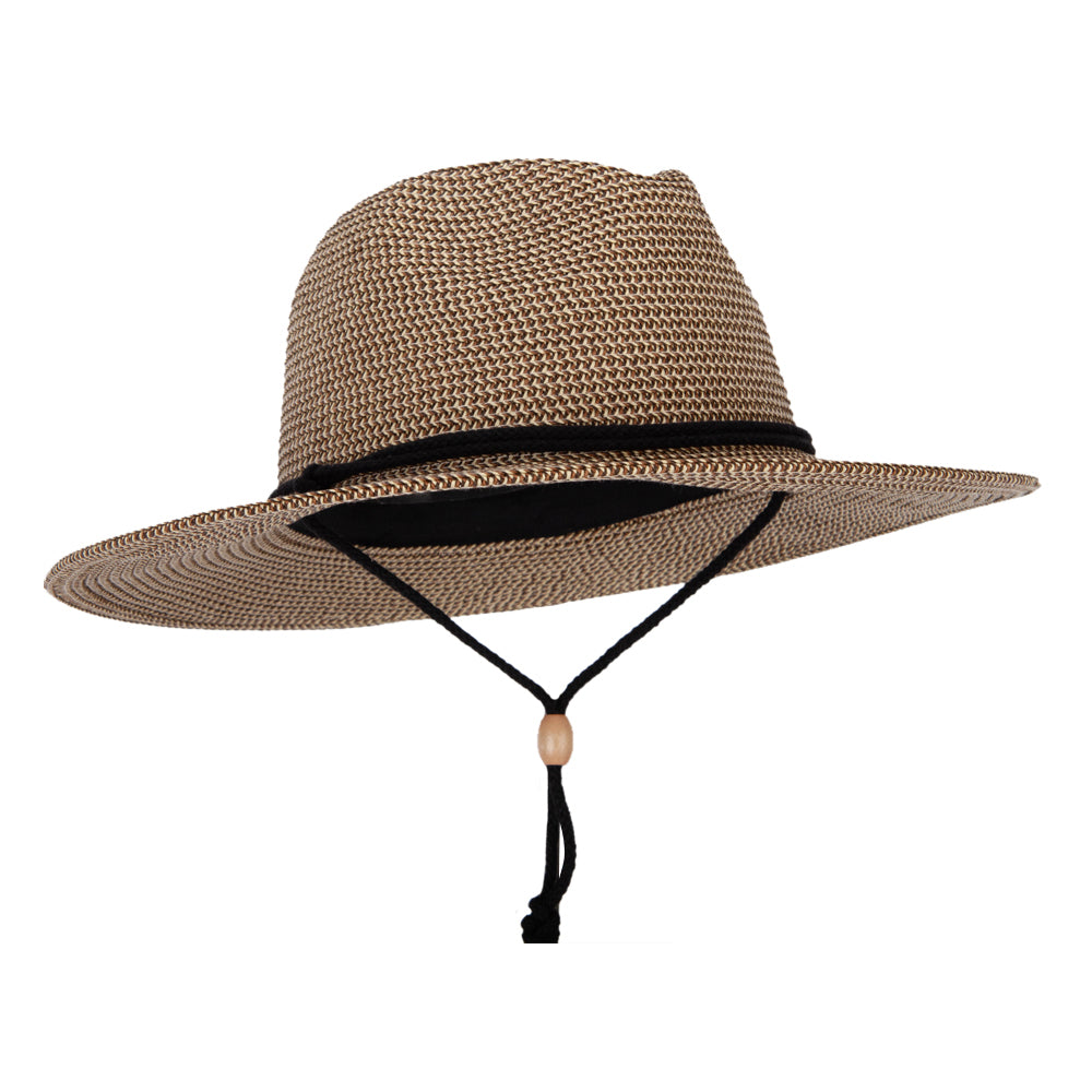 Women's Tweed Paper Braid Large Brim Fedora Hat with Chin Cord