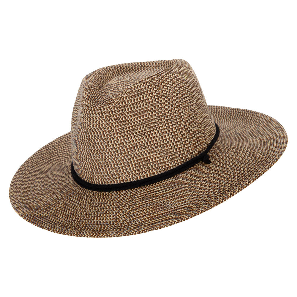 Women's Tweed Paper Braid Large Brim Fedora Hat with Chin Cord