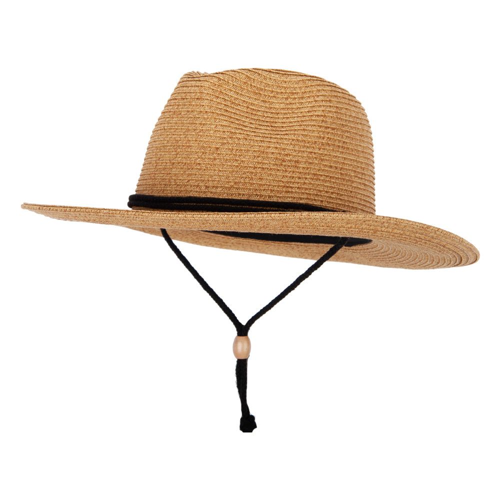 Women's Tweed Paper Braid Large Brim Fedora Hat with Chin Cord