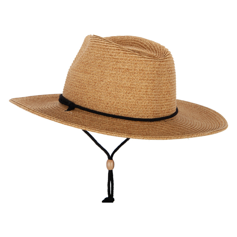 Women's Tweed Paper Braid Large Brim Fedora Hat with Chin Cord