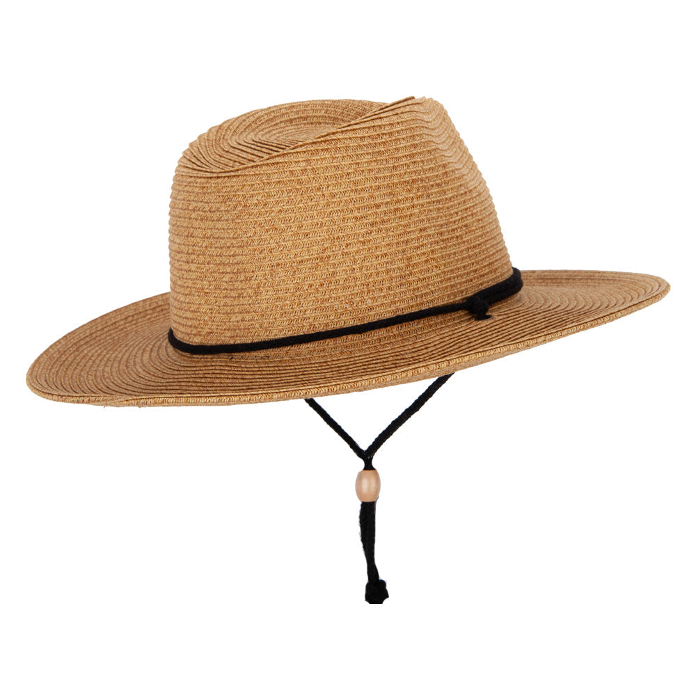 Women's Tweed Paper Braid Large Brim Fedora Hat with Chin Cord