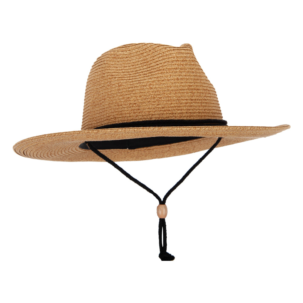 Women's Tweed Paper Braid Large Brim Fedora Hat with Chin Cord