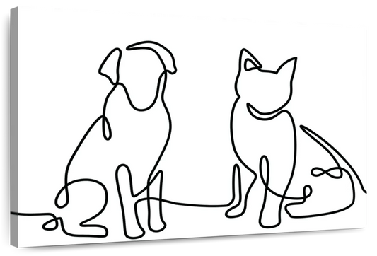 One Line Dog And Cat Wall Art