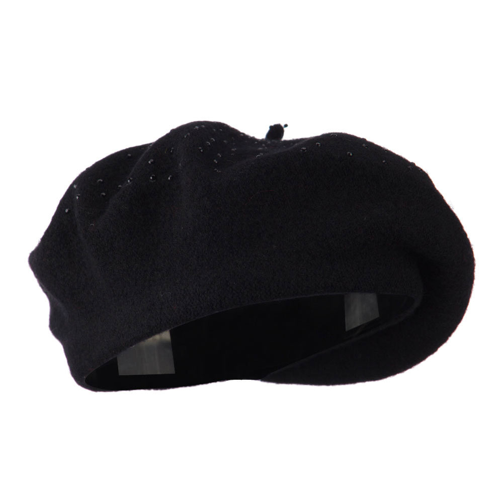 Wool Beret with Bead Spiral Design