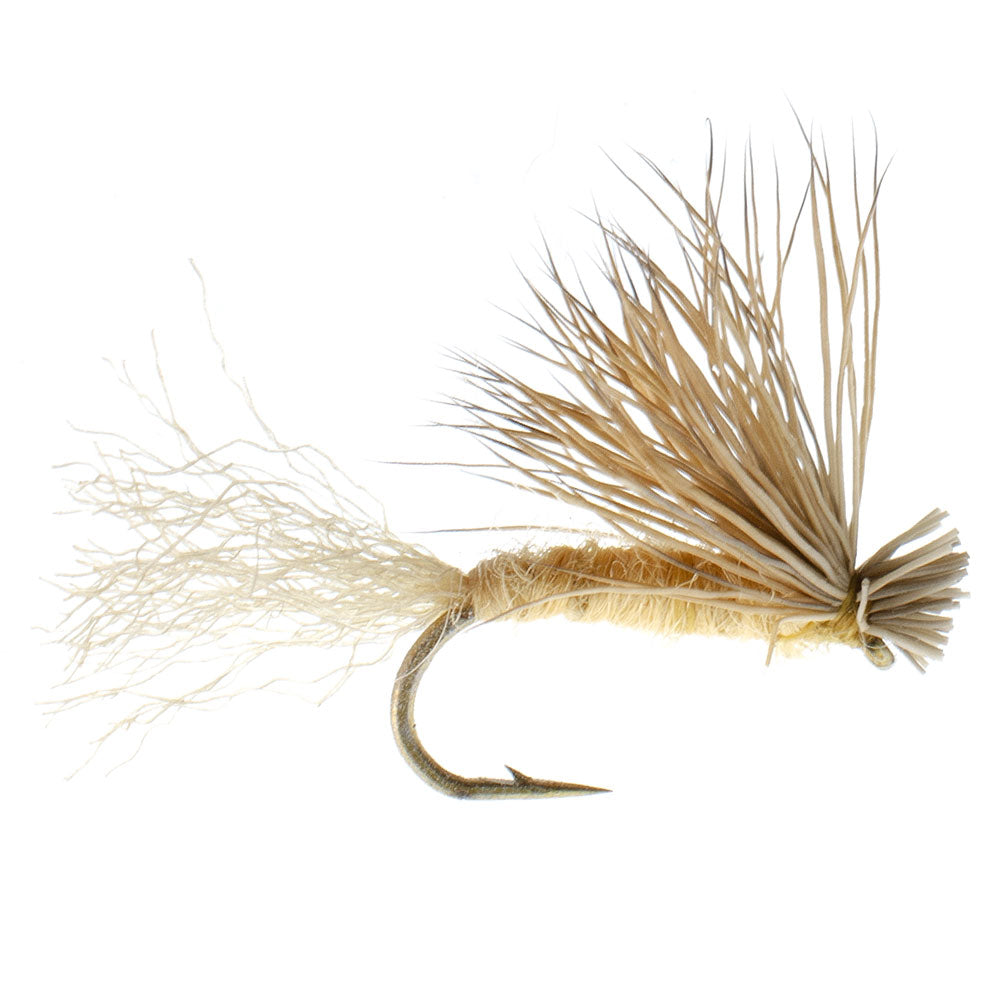 Barbless Tan X Caddis Emerging Caddis Adult Fly - 12 Flies Size 18