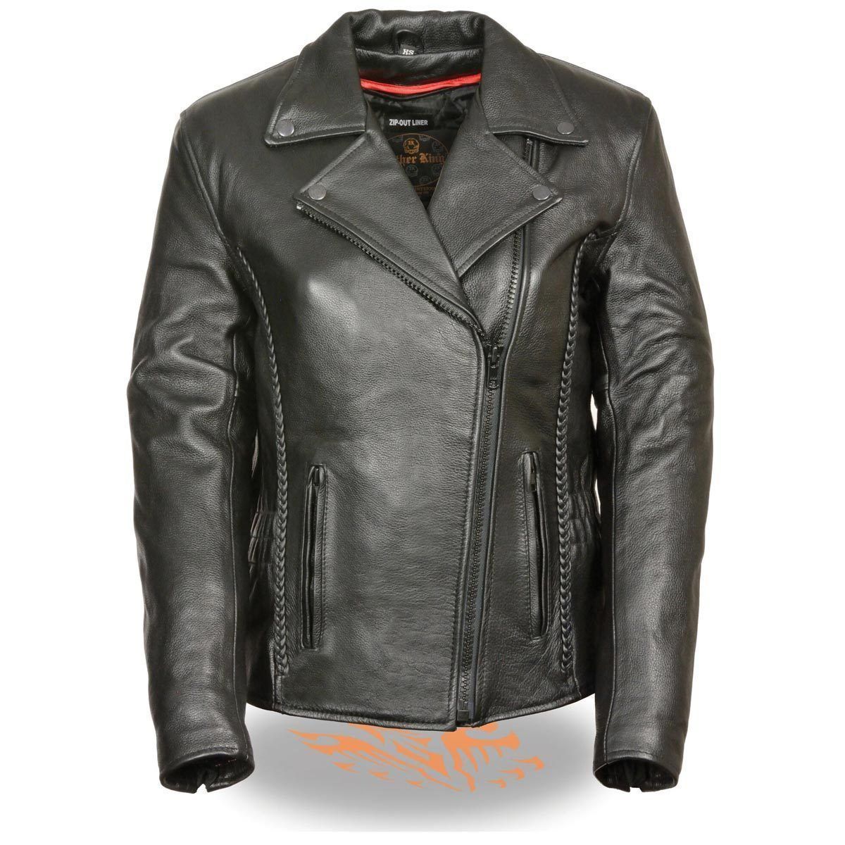 Milwaukee Leather LKL2711 Women's Braided Black Leather Motorcycle Rider Jacket w/ Studded Back