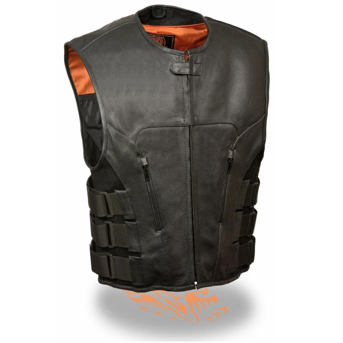 Milwaukee Leather MLM3500 Men's Swat Style Rider Leather Vest w/ Single Panel Back for Club Patches