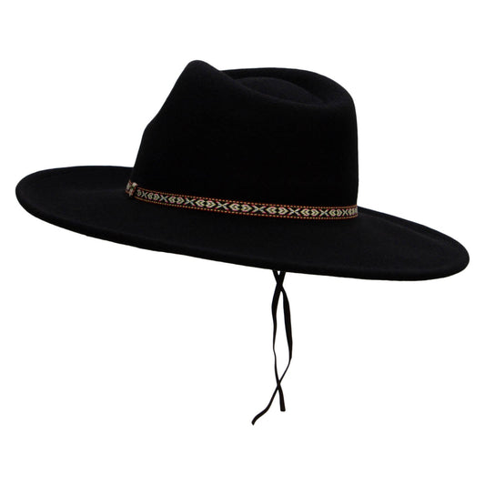 Unisex Leather Band Pinched Crown Large Brim Wool Fedora Hat