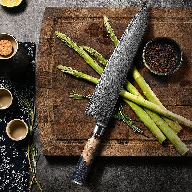 YAMATO VG10 9" Chef's Knife with Olive Burl Wood & Honeycomb Resin Composite Handle