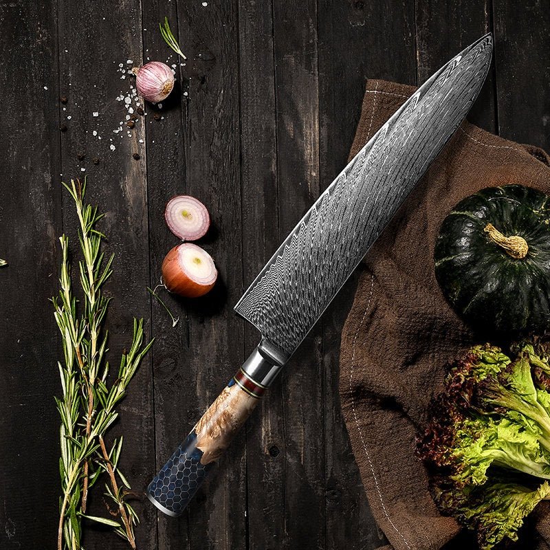 YAMATO VG10 9" Chef's Knife with Olive Burl Wood & Honeycomb Resin Composite Handle