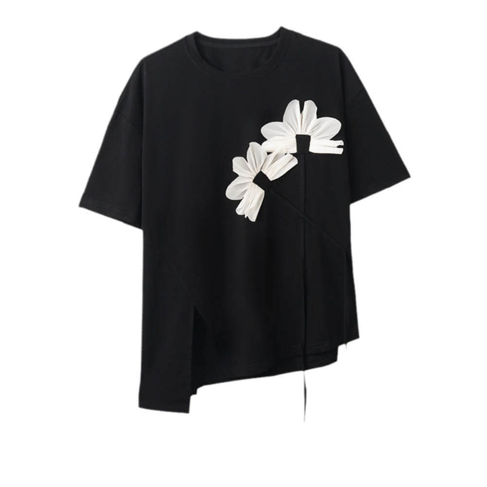 Yohji Yamamoto Korean Ribbon Flower Slit T-shirt