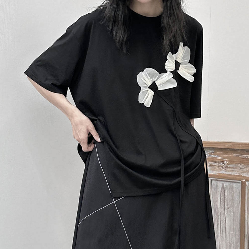 Yohji Yamamoto Korean Ribbon Flower Slit T-shirt