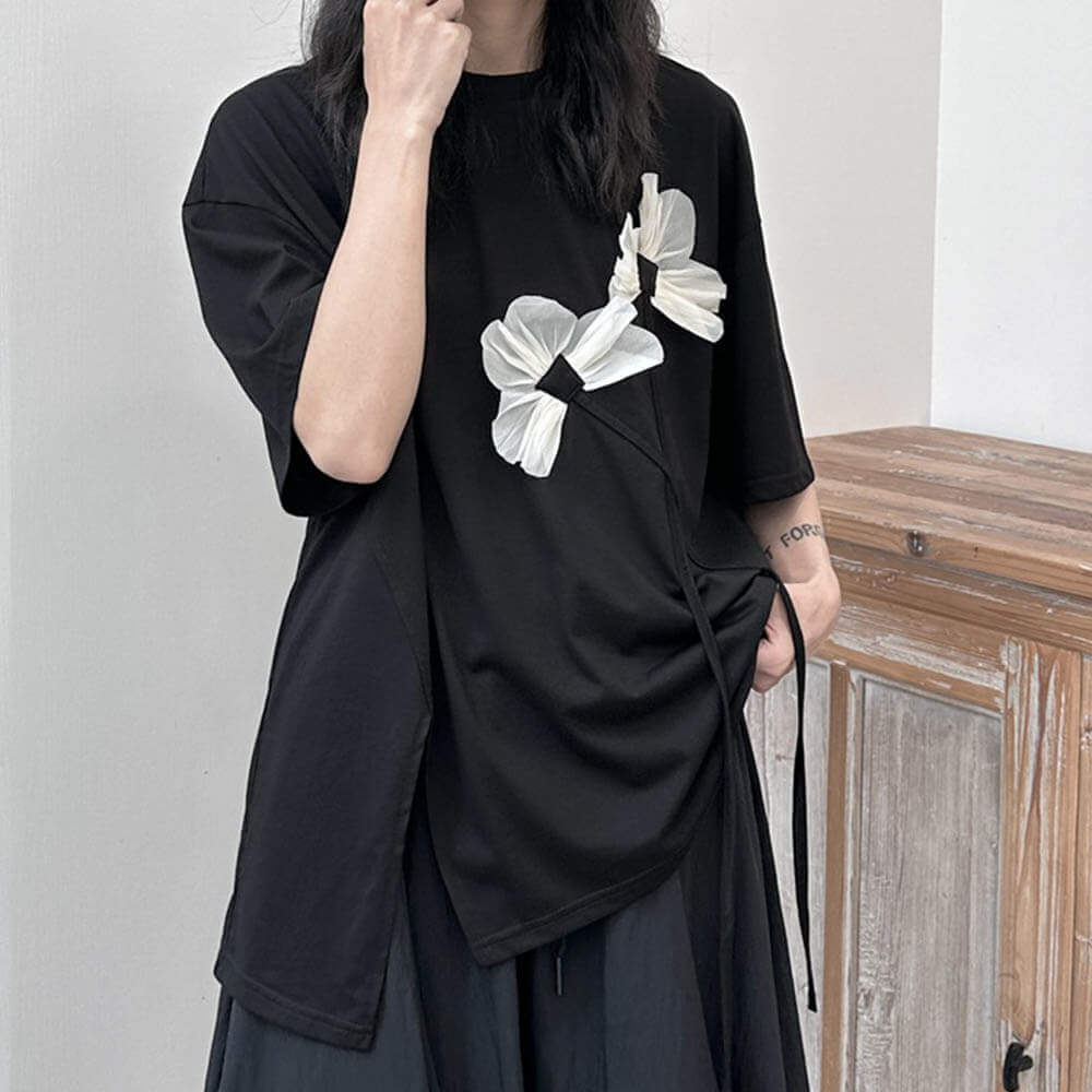Yohji Yamamoto Korean Ribbon Flower Slit T-shirt