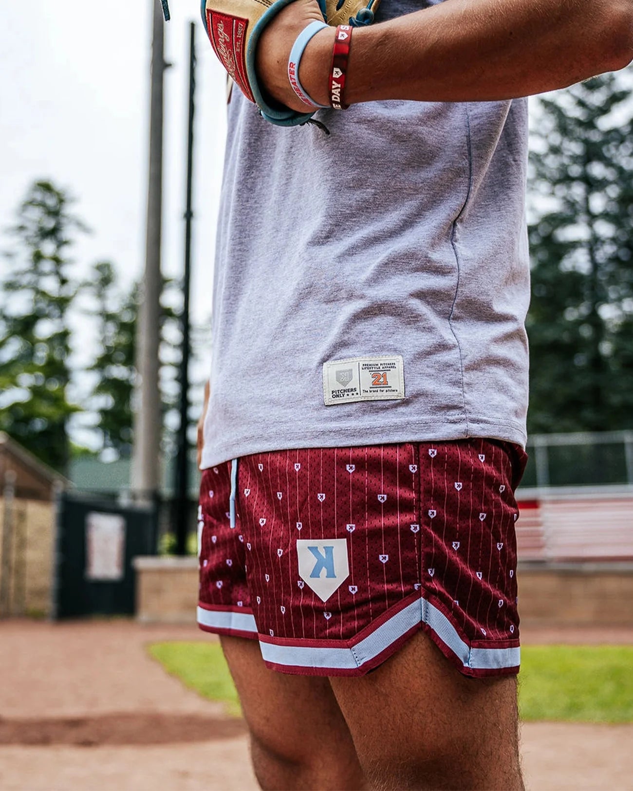 YOUTH Mesh Pinstripe Shorts - Maroon/Sky Blue