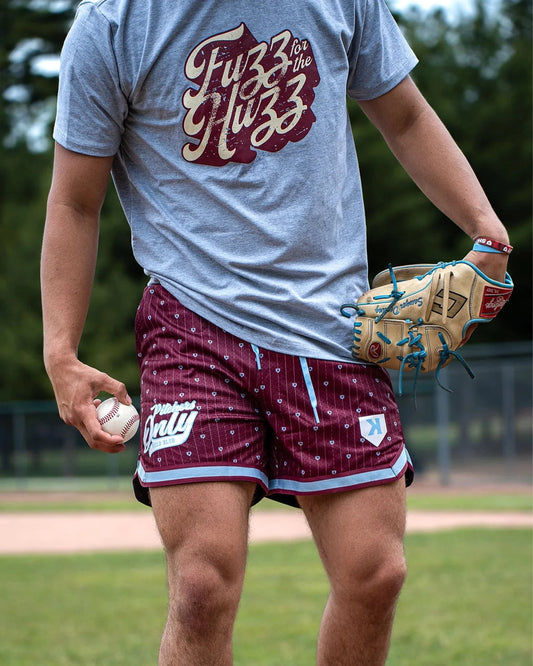 YOUTH Mesh Pinstripe Shorts - Maroon/Sky Blue