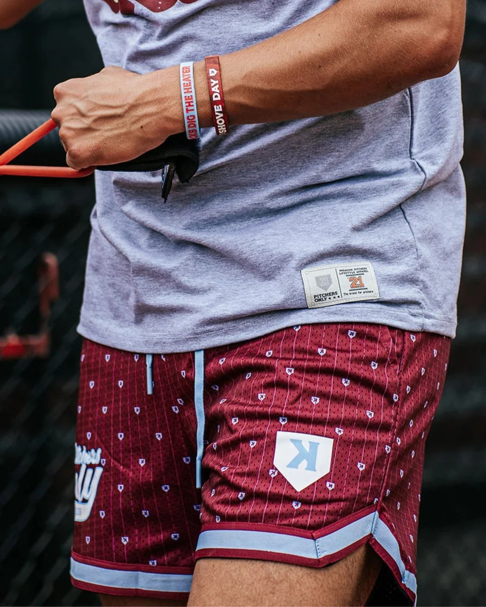 YOUTH Mesh Pinstripe Shorts - Maroon/Sky Blue