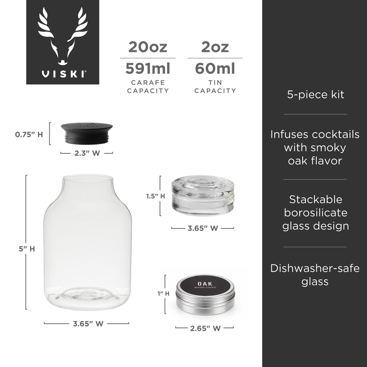 5 Piece Stacking Smoked Cocktail Kit