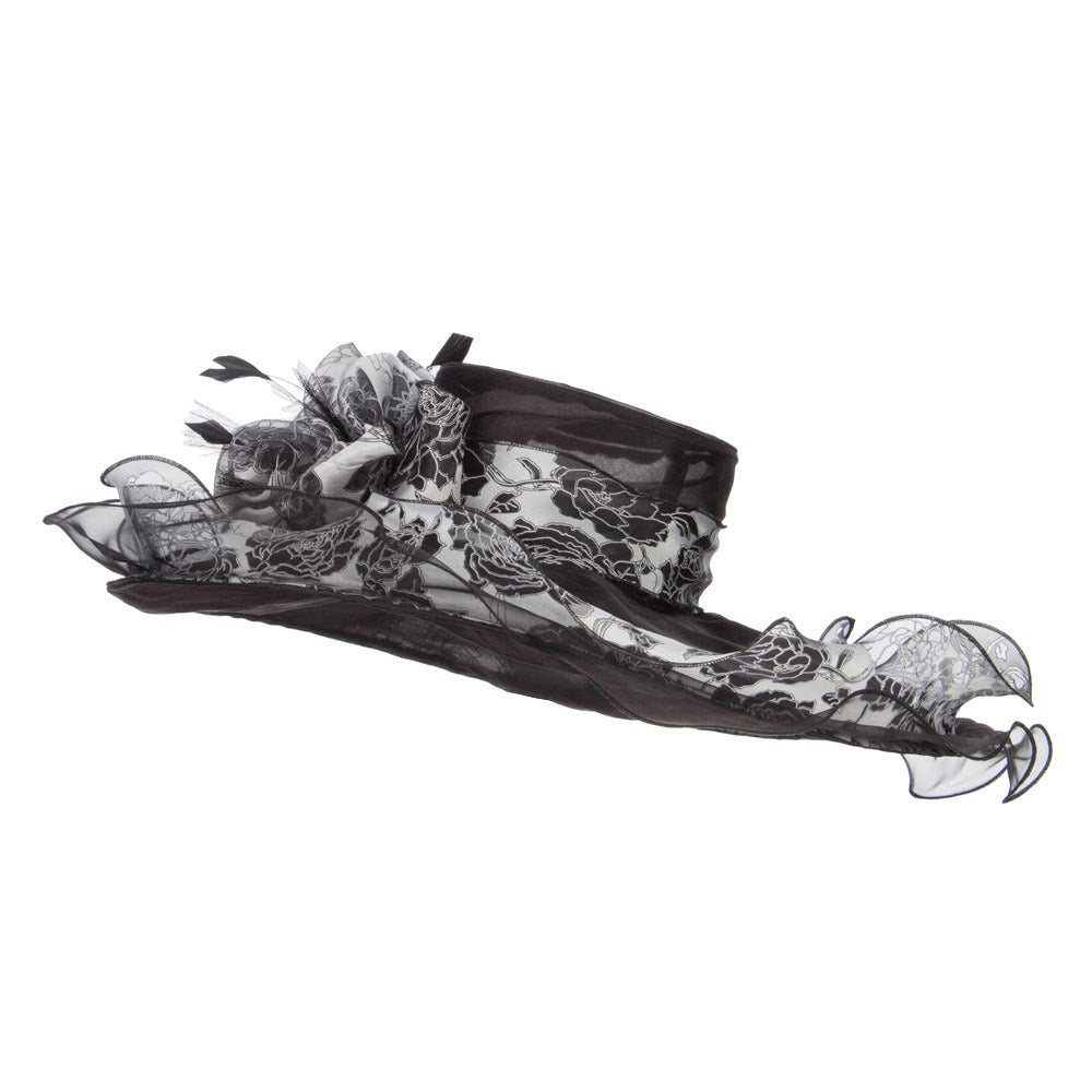 Floral Ruffle Brim Organza Hat