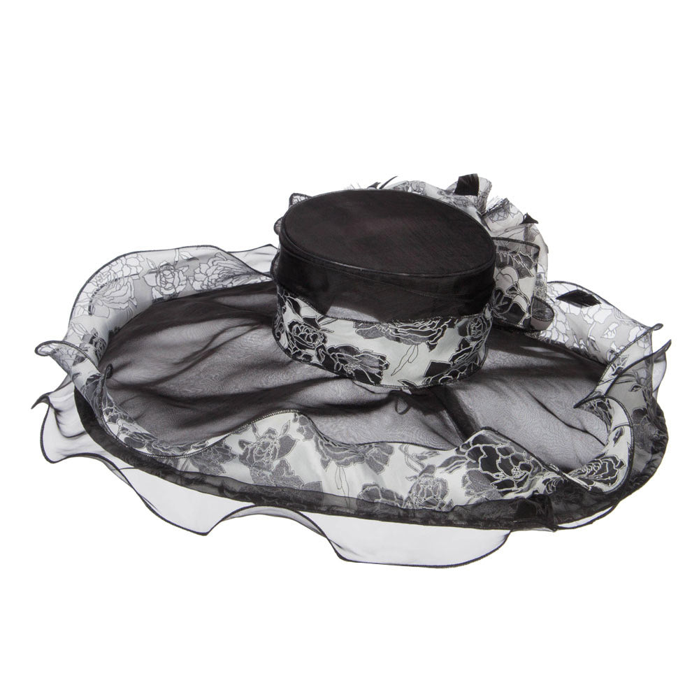 Floral Ruffle Brim Organza Hat