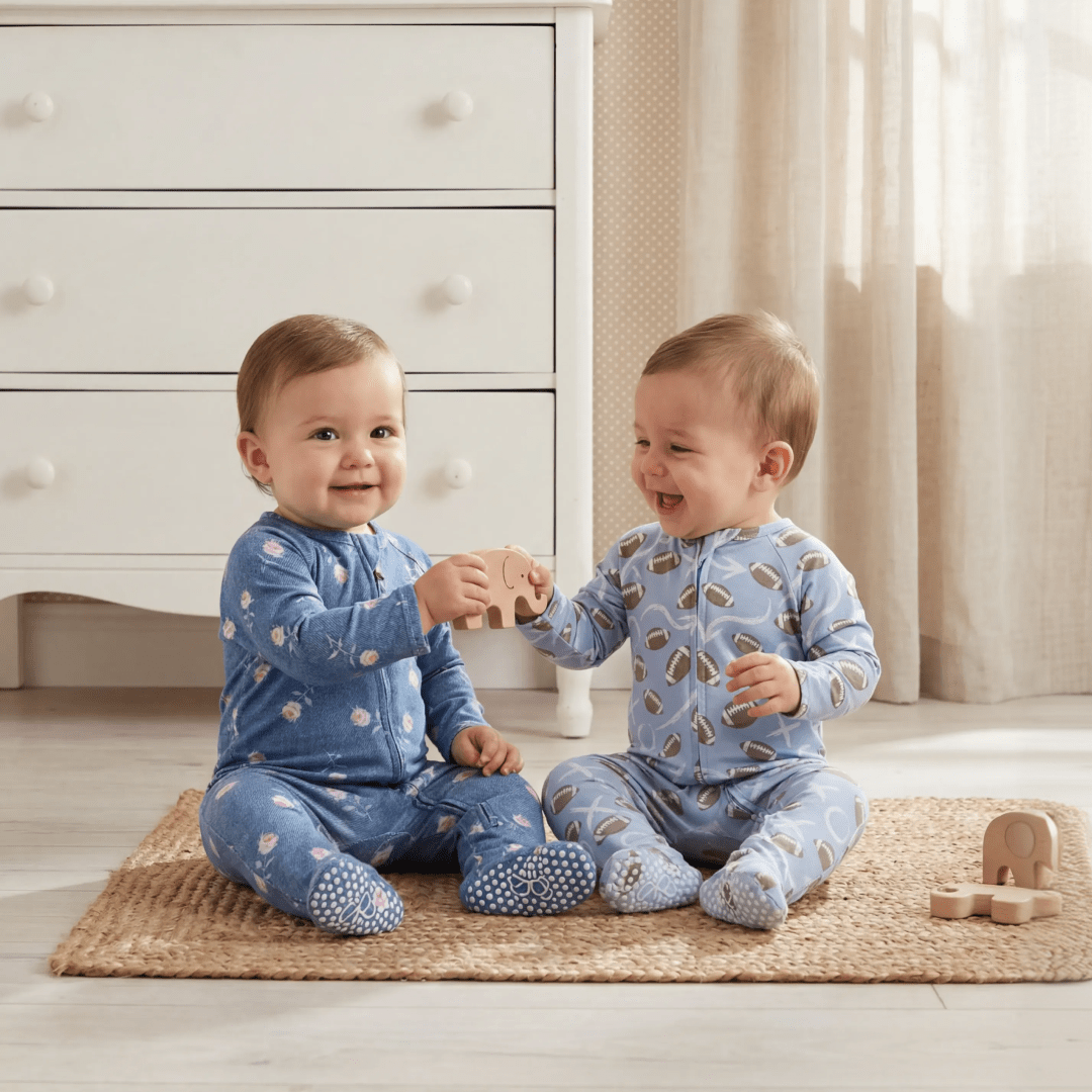 Zipper Footie Denim Roses