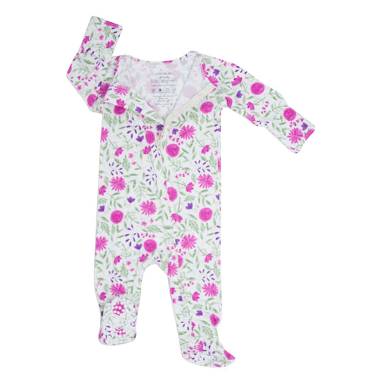 Sweet Purple Flowers Zipper Footie