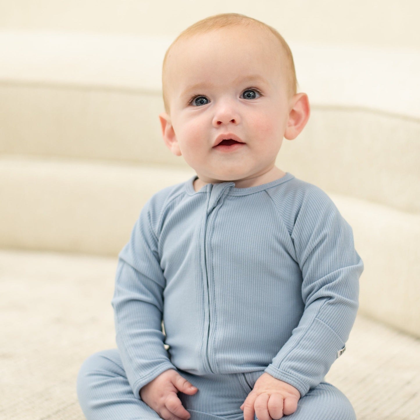 Zipper Footie Bashful Blue Rib