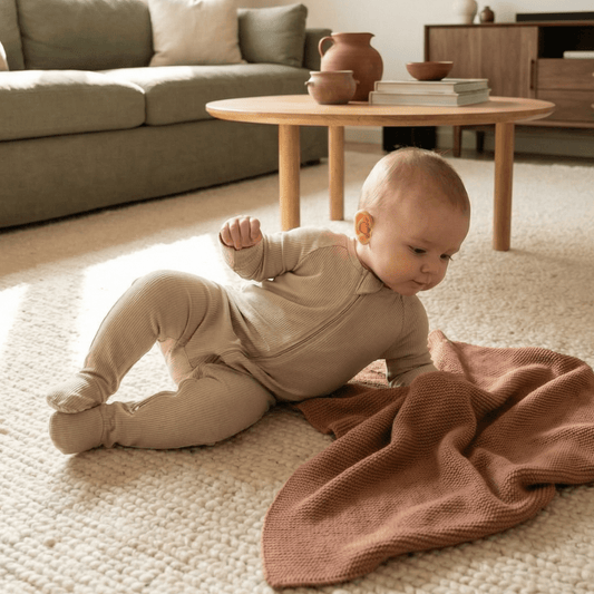 Zipper Footie Oatmeal Rib