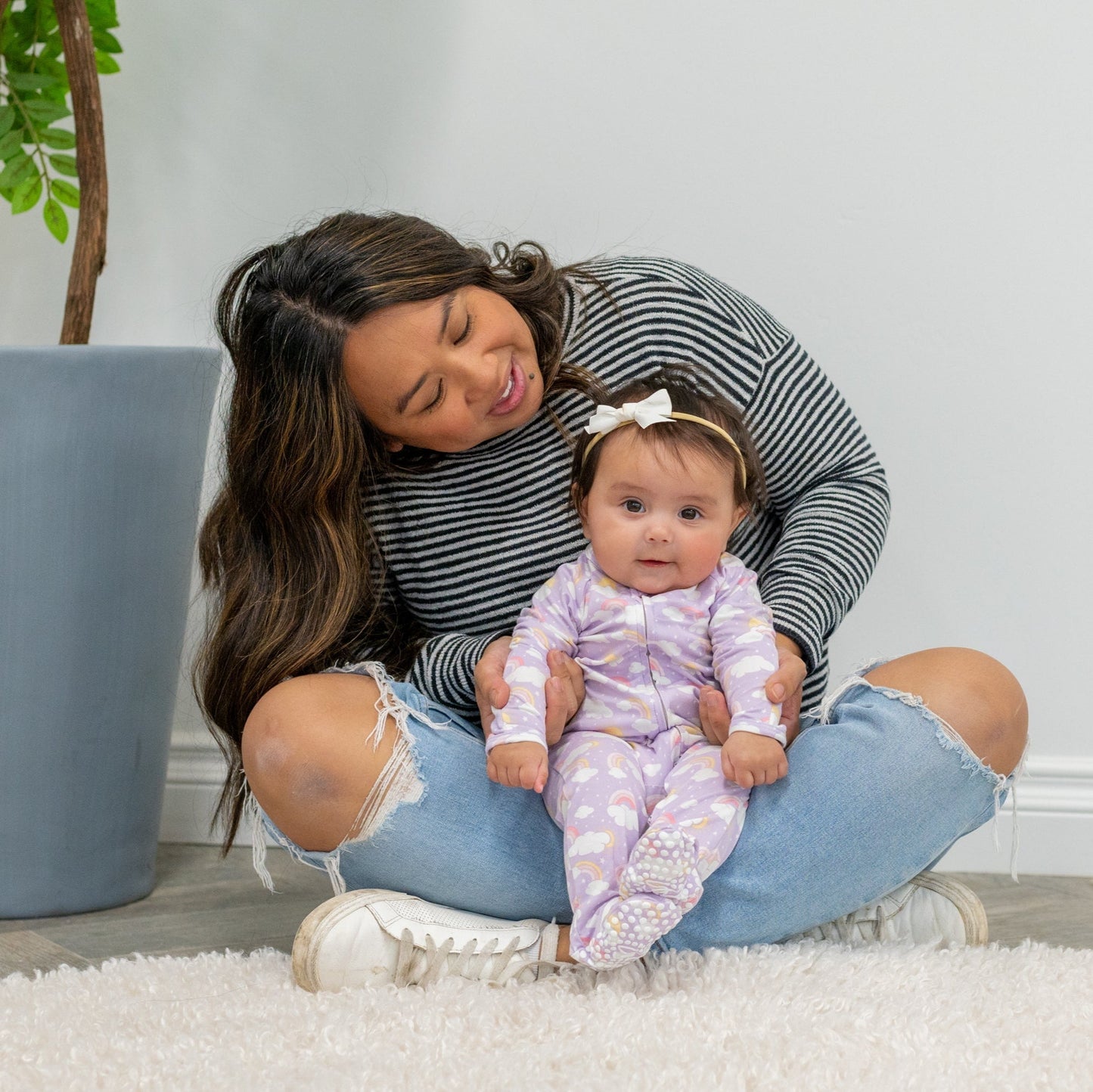 Lavender Rainbows and Clouds Zipper Footie