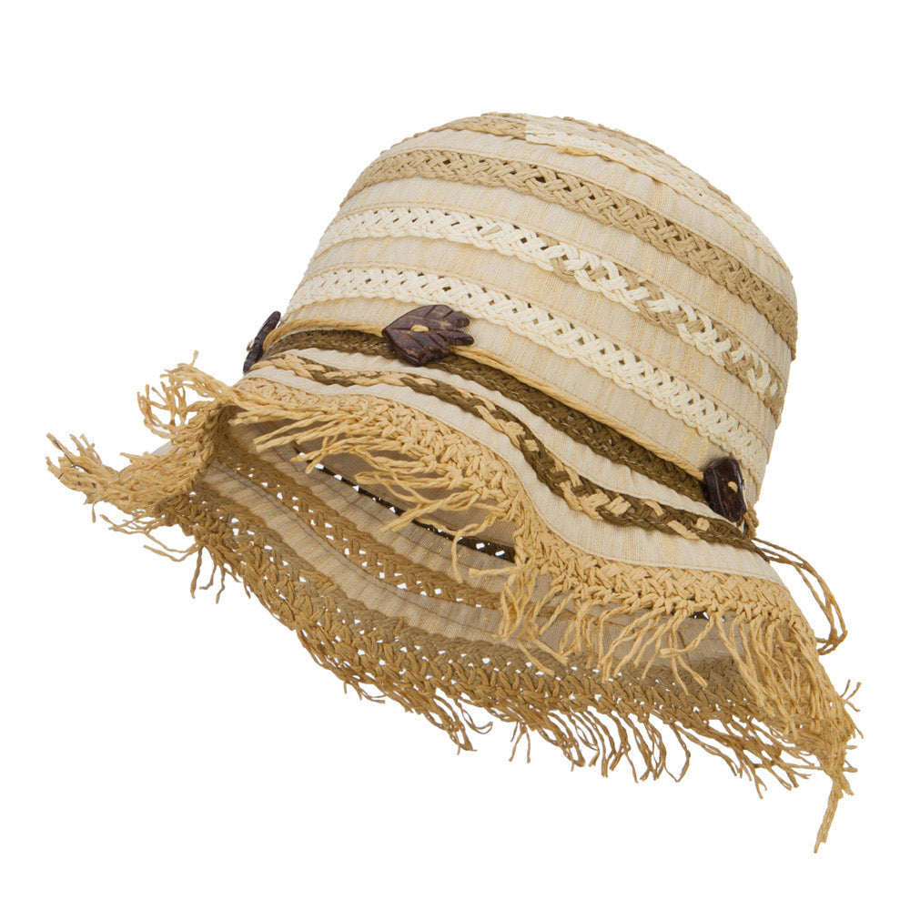 Women's Toyo Braid Striped Straw Bucket Hat