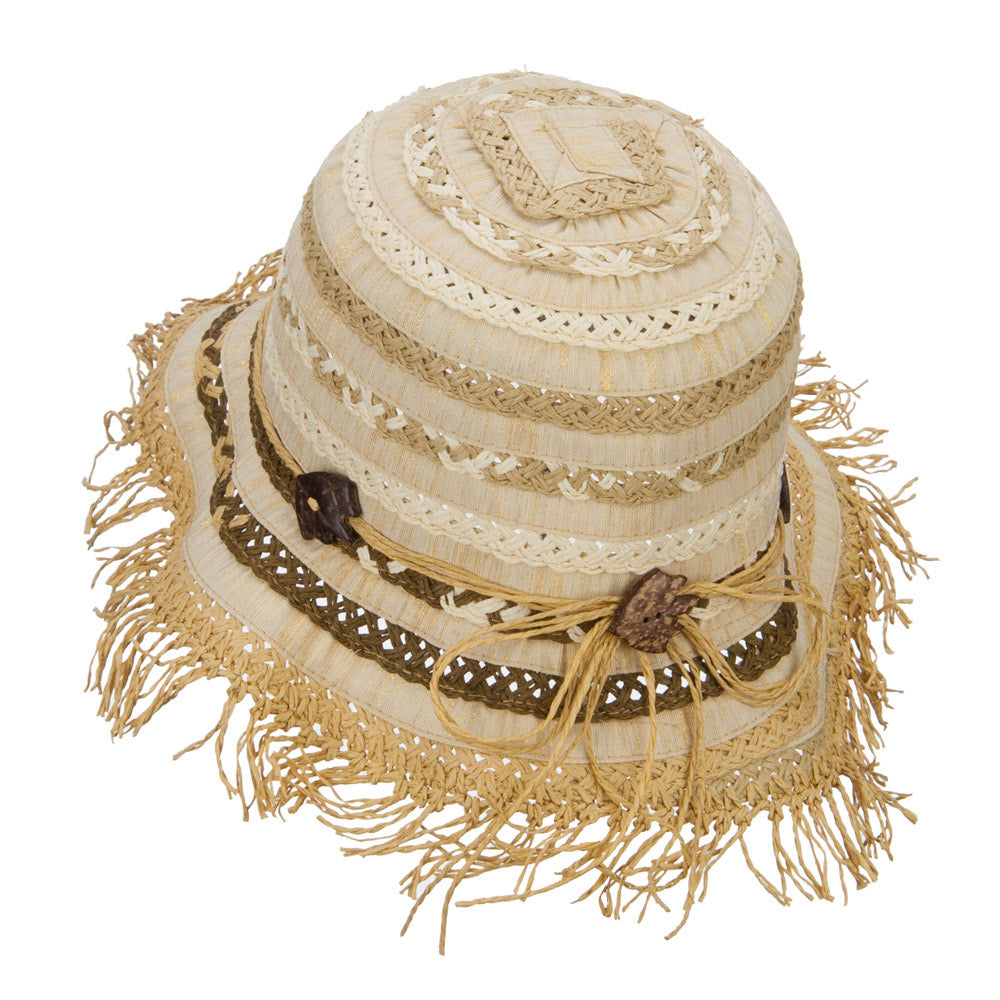 Women's Toyo Braid Striped Straw Bucket Hat